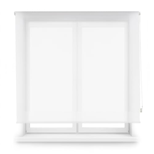 Blindecor Rollo Screen nach Maß, Weiß, 130 x 250 cm (Breite x Höhe), Stoffgröße 127 x 245 cm, Rollo für Fenster von Blindecor