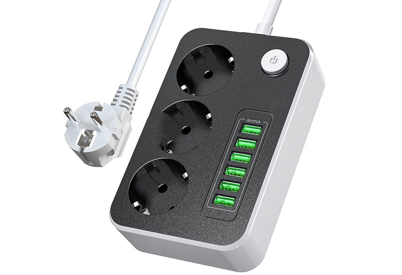 BlingBin 2 m lange Steckdosenleiste mit USB, 3 Steckdosen, 6 USB-Anschlüsse Steckdosenleiste 3-fach (Schalter Steckdose, Überlastungsgeschützter, Kabellänge 2 m), Steckdosenadapter 3 Fächer/Steckdosen 6 USB-Anschlüsse von BlingBin