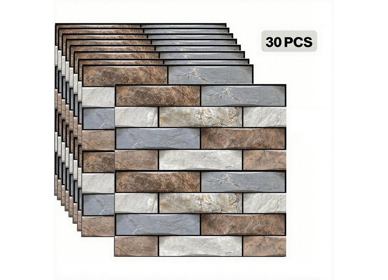 BlingBin 3D Wandpaneel 10 Stück 30 x 30 cm große selbstklebende 3D-Wandpaneele, (30 Stück, 30-tlg., 30 × 30 × 0,4 cm) Wasserdichte Tapete Selbstklebende Tapete von BlingBin