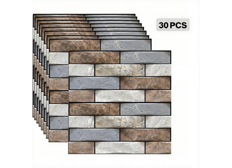 BlingBin 3D Wandpaneel 10 Stück 30 x 30 cm große selbstklebende 3D-Wandpaneele, (30 Stück, 30-tlg., 30 × 30 × 0,4 cm) Wasserdichte Tapete Selbstklebende Tapete von BlingBin