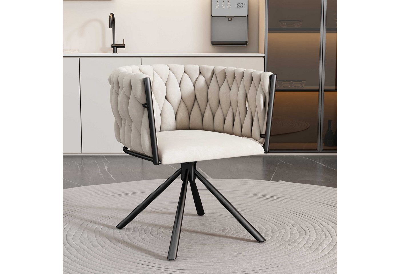 BlingBin 4-Fußstuhl Samt-Esszimmerstuhl, Luxus Wohnzimmer Schlafzimmer Drehstuhl (1 Set, 1 St), Freizeit-Drehstuhl mit vier Stützbeinen aus Metall von BlingBin