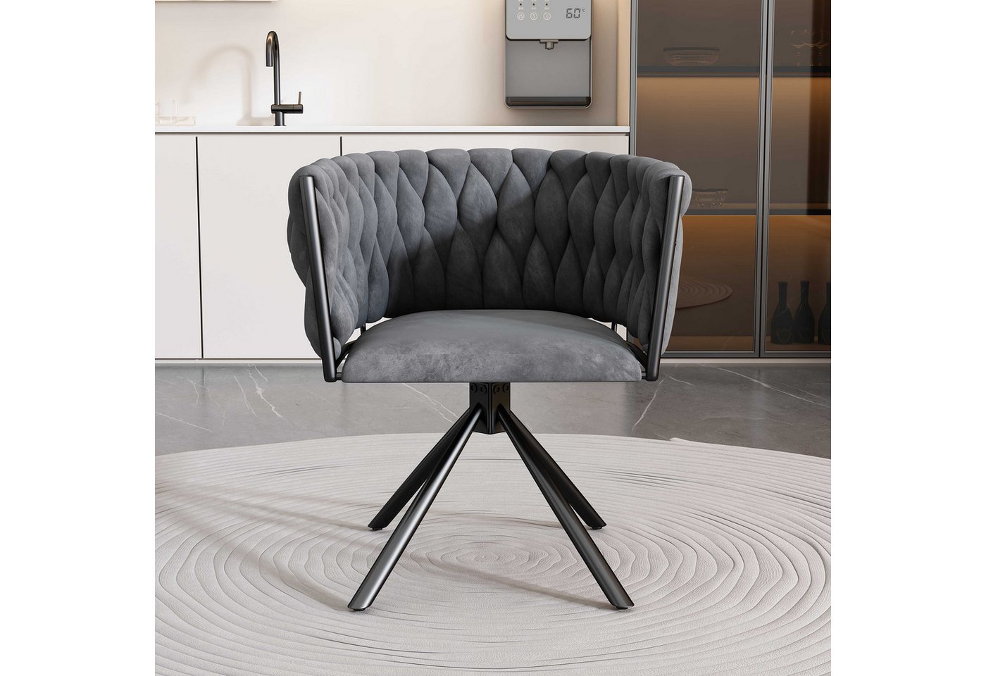 BlingBin 4-Fußstuhl Samt-Esszimmerstuhl, Luxus Wohnzimmer Schlafzimmer Drehstuhl (1 Set, 1 St), Freizeit-Drehstuhl mit vier Stützbeinen aus Metall von BlingBin