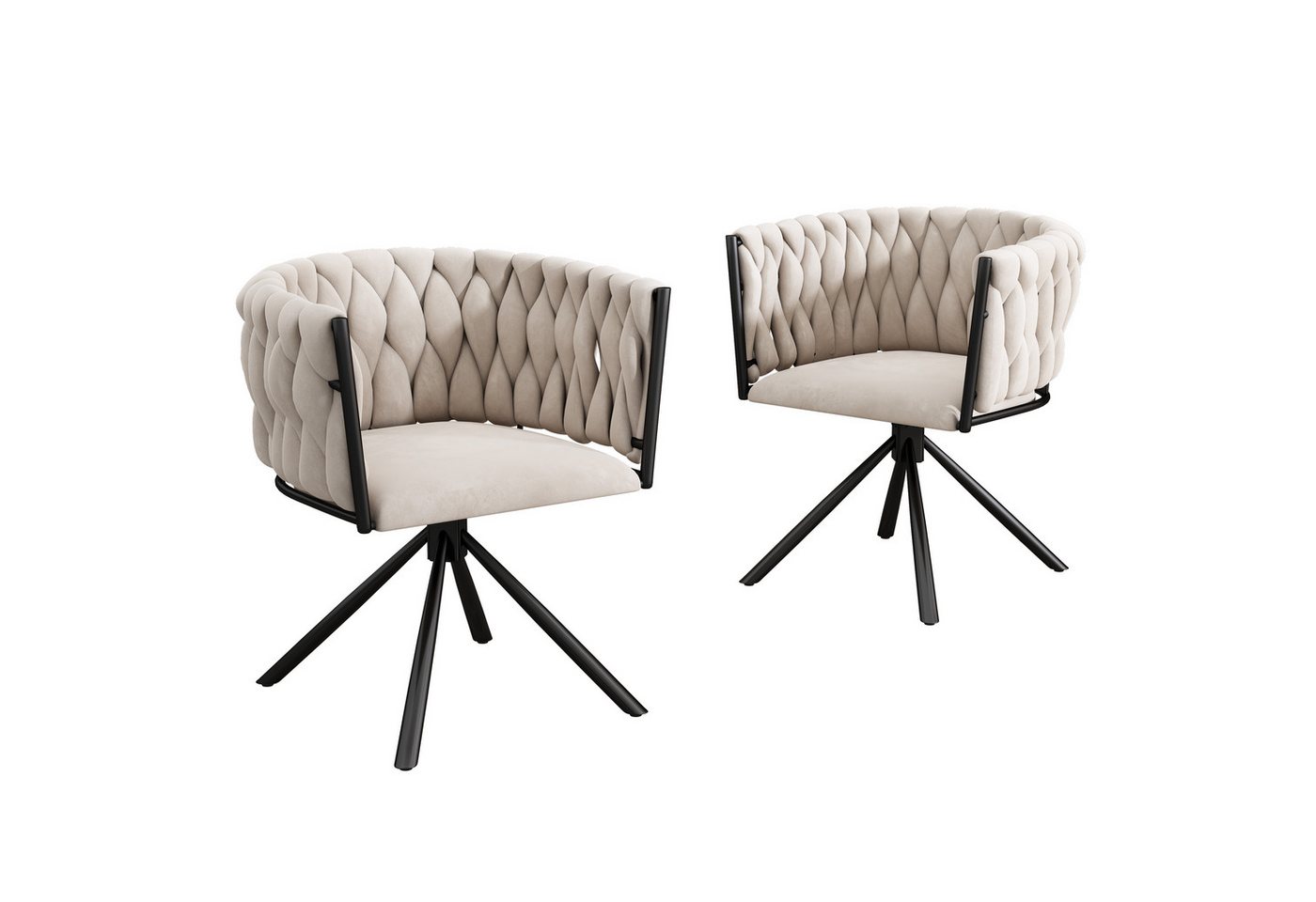 BlingBin 4-Fußstuhl Samt-Esszimmerstuhl, Luxus Wohnzimmer Schlafzimmer Drehstuhl (1 Set, 2 St), Freizeit-Drehstuhl mit vier Stützbeinen aus Metall von BlingBin