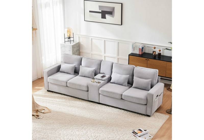 BlingBin 4-Sitzer Großes Multifunktionssofa für 4–5 Personen mit USB-Schnittstelle, 1 Teile, weichem Sitzpolster und atmungsaktivem Leinenbezug von BlingBin