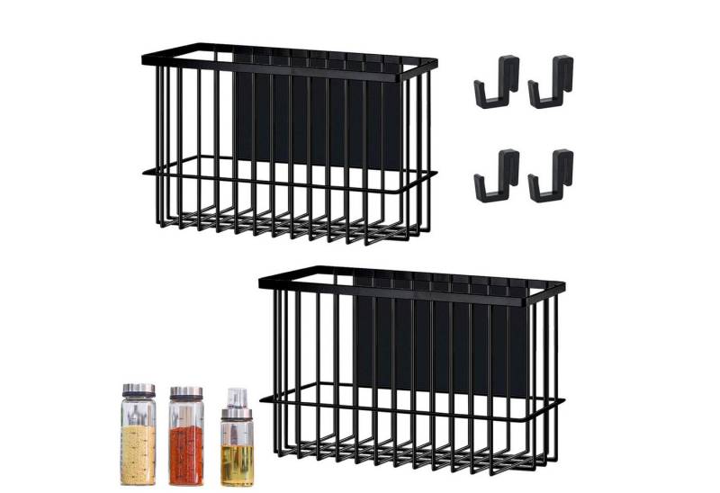 BlingBin Ablageelement Magnetisches Kühlschrankregal Seitenregal Küchenregal Gewürzregal, 1er Set 2-tlg., Kühlschrankregal-Organizer kompaktes Design, Halter mit Haken, schwarz von BlingBin