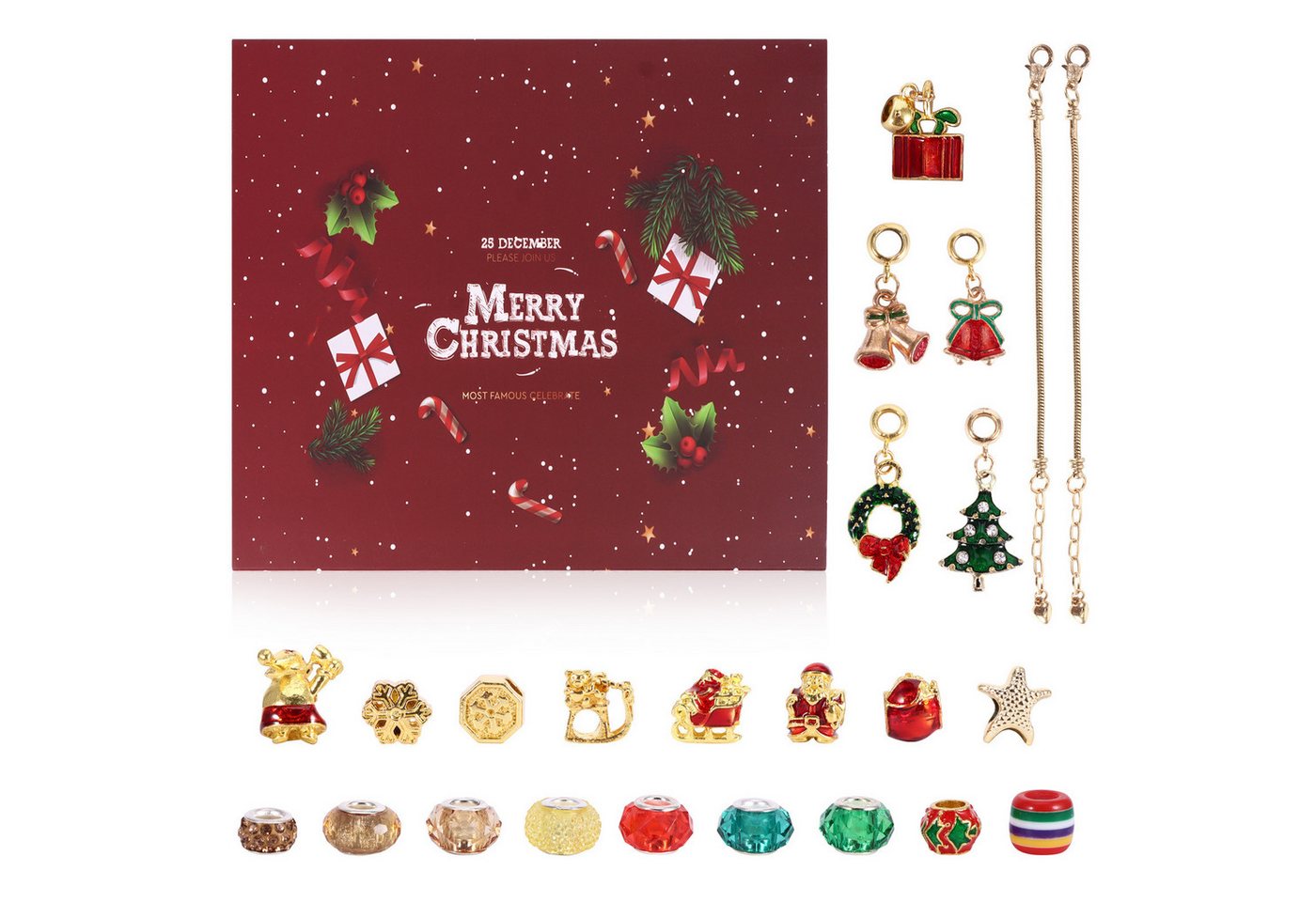 BlingBin Adventskalender Weihnachtsab Adventskalender Mädchen Armbänder machen Kit (1er Set, 24-tlg), 24 Tage Weihnachten Countdown Kalender DIY Charm Brazeletts Kits von BlingBin