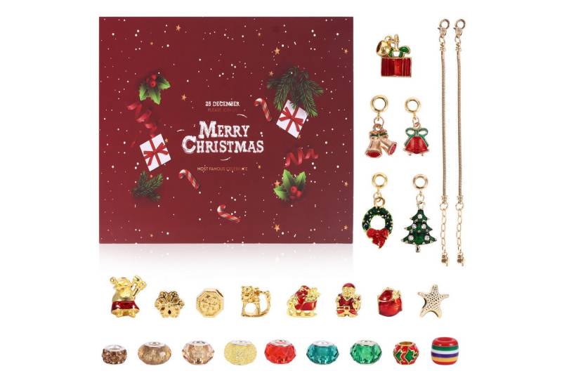 BlingBin Adventskalender Weihnachtsab Adventskalender Mädchen Armbänder machen Kit (1er Set, 24-tlg), 24 Tage Weihnachten Countdown Kalender DIY Charm Brazeletts Kits von BlingBin