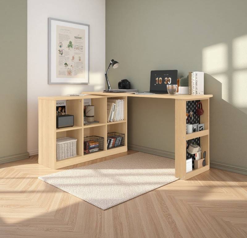 BlingBin Arbeitstisch Multifunktionaler Bürotisch, Sechsfach-Lagerschrank Ablage (1 Set, 1-St., 140 x 104 x 75cm), Lochplatte + Ablage, super belastbar, veränderbare Form von BlingBin