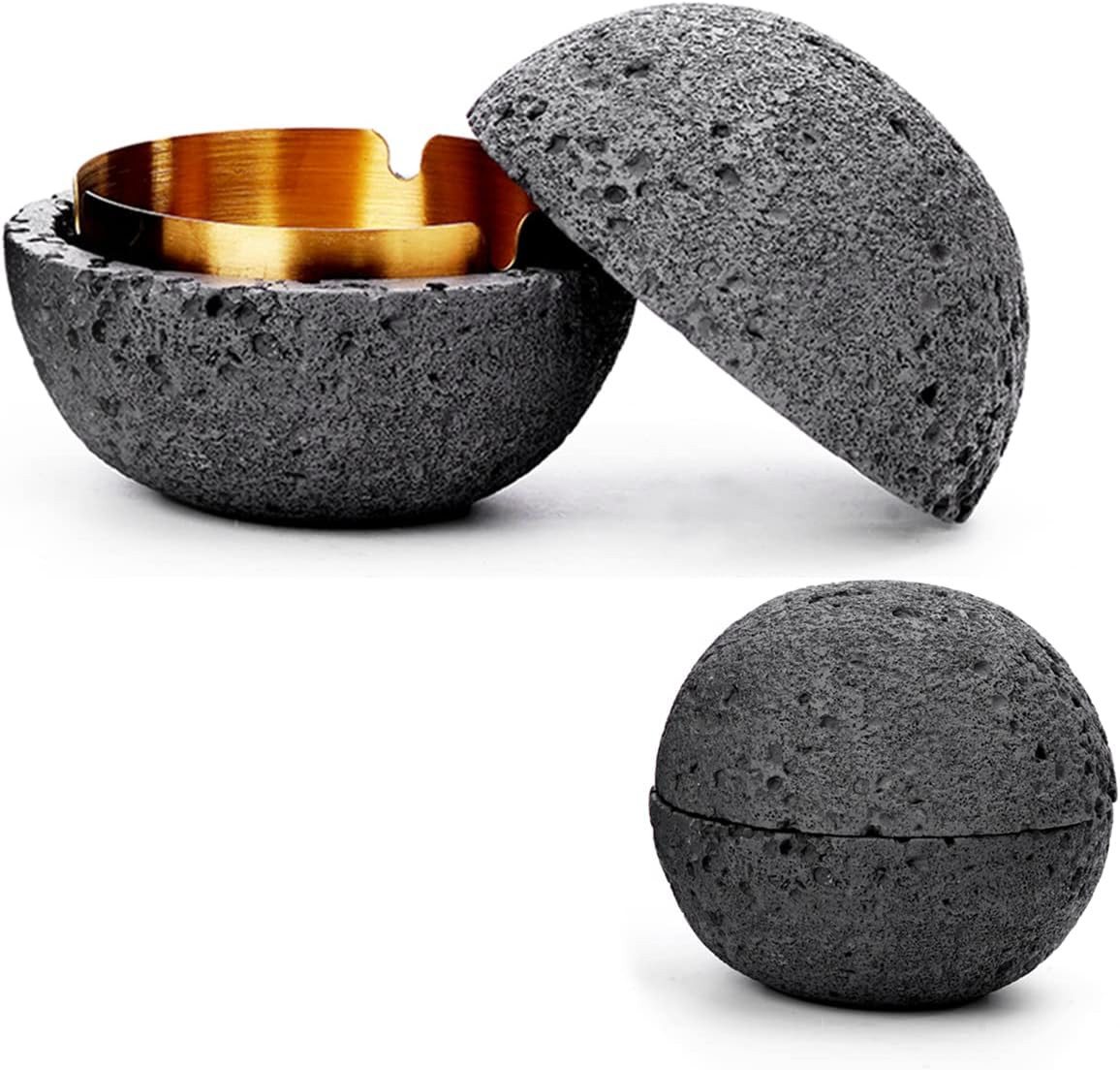 BlingBin Aschenbecher Moderner Beton-Behälter mit Deckel, rutschfest und leicht zu reinigen, Herausnehmbarer Edelstahleinsatz für einfache Reinigung von BlingBin