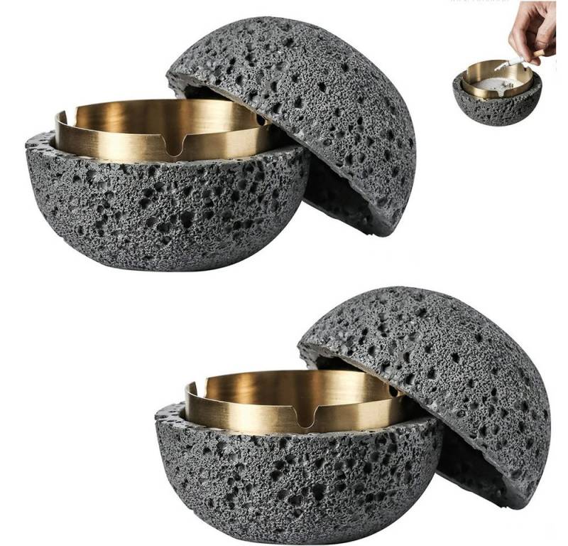 BlingBin Aschenbecher Moderner Beton-Behälter mit Deckel, rutschfest und leicht zu reinigen, Herausnehmbarer Edelstahleinsatz für einfache Reinigung von BlingBin