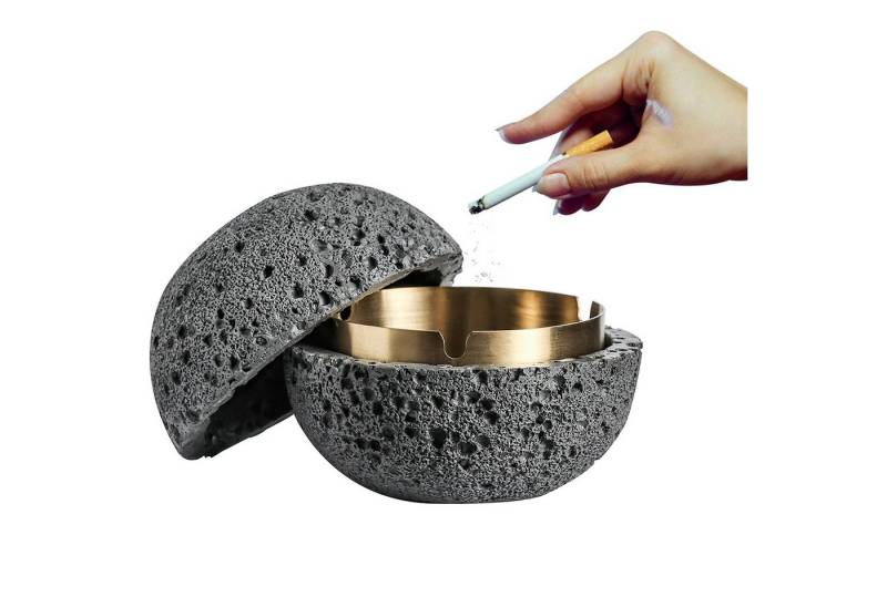 BlingBin Aschenbecher aus Stein, Mode-Mülleimer mit Deckel, Beton+Innenzylinder aus Metall, Tischmülleimer Winddicht Geruchsdicht Leicht Zu Reinigen Für Home von BlingBin