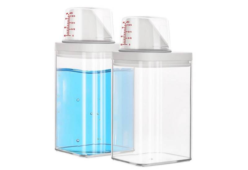 BlingBin Aufbewahrungsbox 1100 ML Luftdichter Waschmittelspender mit Messbecher, Waschmittelbox (1er Set, 2 St., Reinigungsmittelspender x2), Waschpulver-BehäLter Vorratsbehälter für Waschmittel Futterbehälter von BlingBin