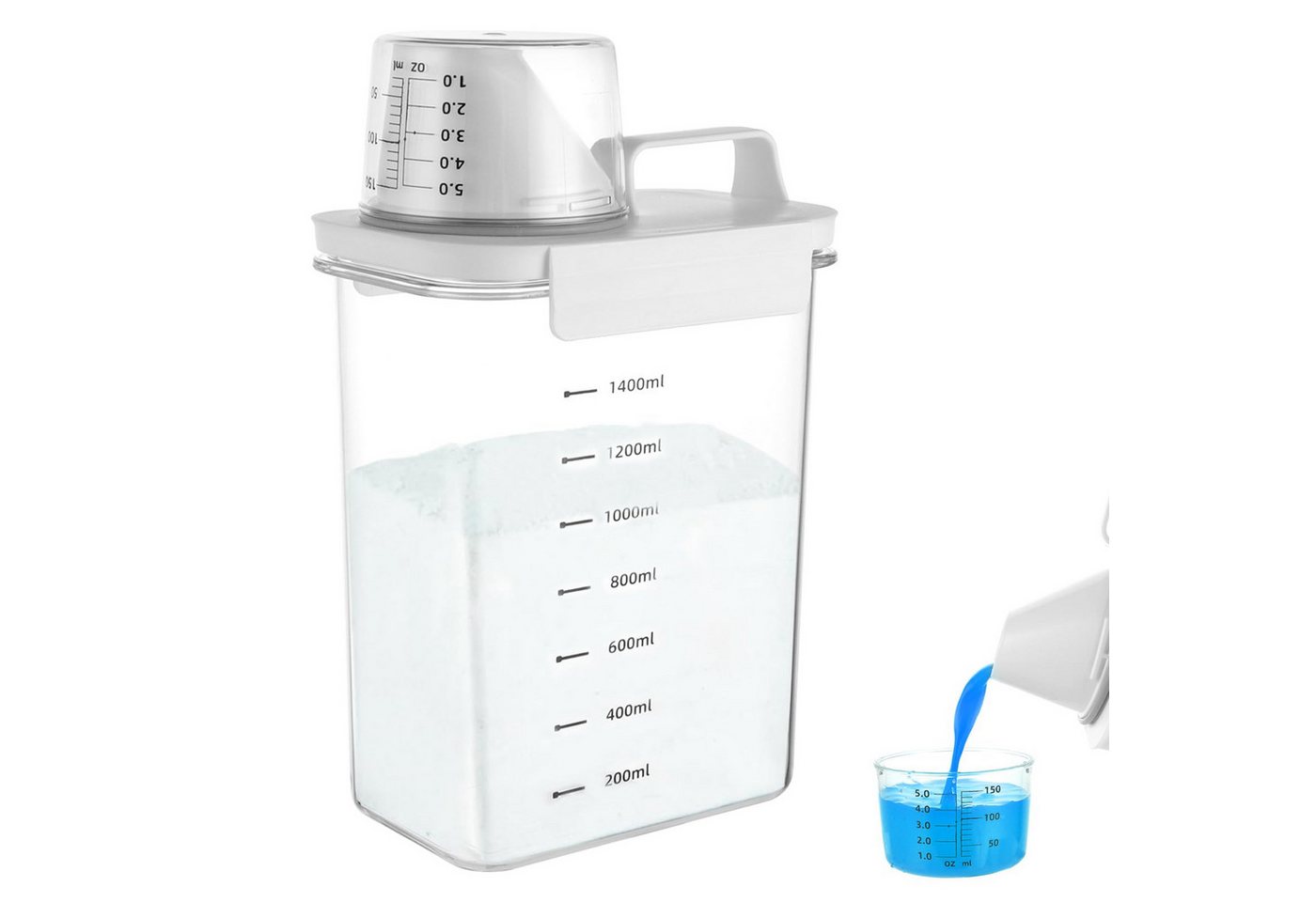 BlingBin Aufbewahrungsbox 1800ml Luftdichter Waschmittelspender mit Messbecher (1er Set, 1 St., 1 x luftdichter Waschmittelspender mit Messbecher), Waschmittelbox Vorratsbehälter für Waschmittel Futterbehälter von BlingBin