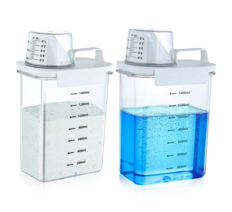 BlingBin Aufbewahrungsbox 1800ml Luftdichter Waschmittelspender mit Messbecher (1er Set, 2 St., luftdichter Waschmittelspender mit Messbecher), Waschmittelbox Vorratsbehälter für Waschmittel Futterbehälter von BlingBin