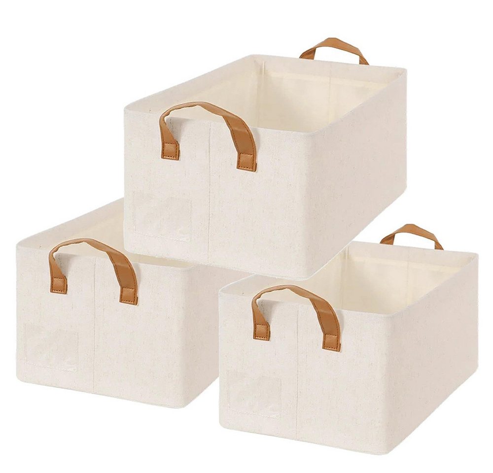BlingBin Aufbewahrungsbox Aufbewahrungsbox 3er-Set Stoffkörbe mit Deckel & Ledergriffen (1er Set, 3 St., Box für Zuhause, Schlafzimmer, Wohnheim, 47 x 28 x 20 cm), Faltbares Design mit wasserdichter Innenbeschichtung von BlingBin