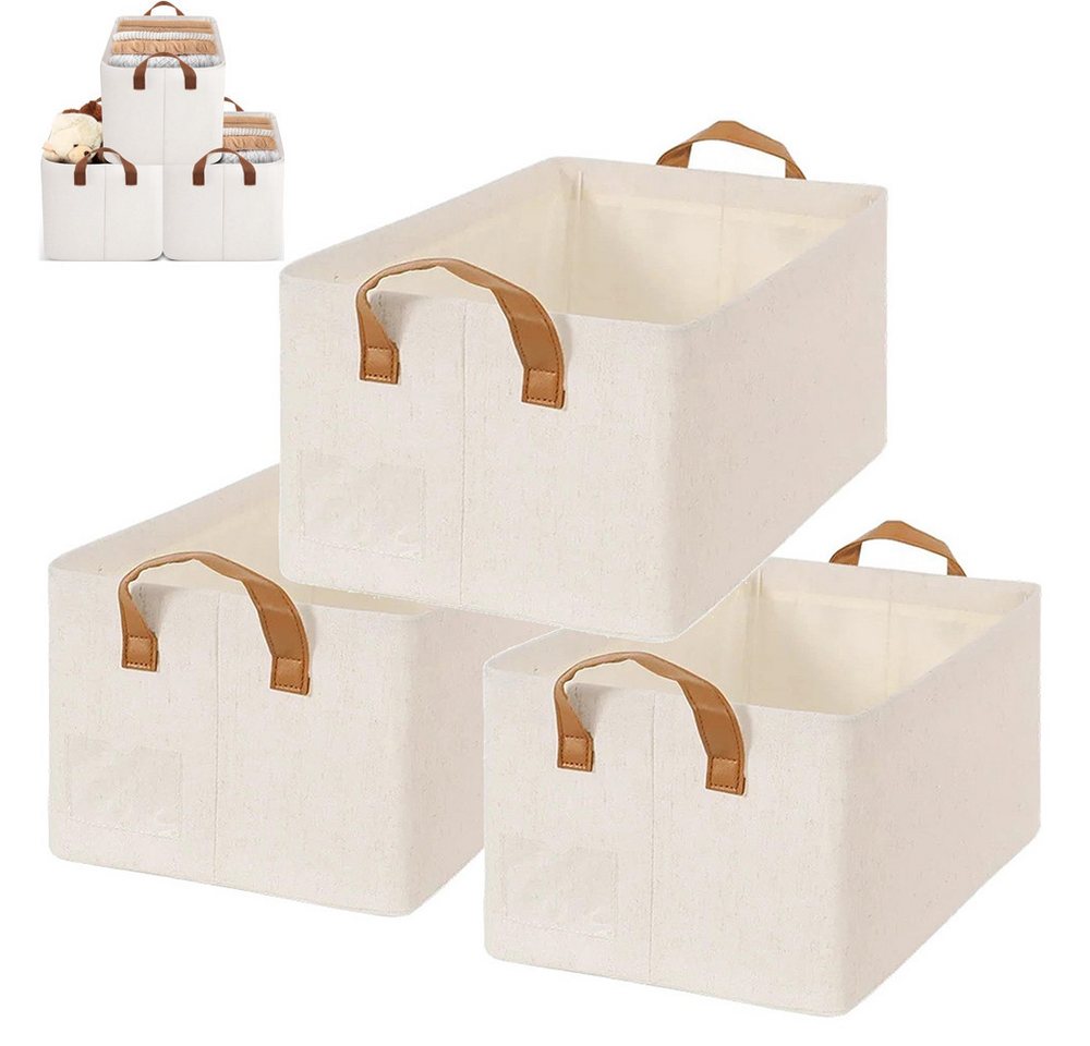 BlingBin Aufbewahrungsbox Aufbewahrungsbox Set 3 Stück Stoffkörbe mit Deckel (1er Set, 3 St., Box für Zuhause, Schlafzimmer, Wohnheim, 47 x 28 x 20 cm), Mit Ledergriffen für bequemes Tragen und stilvolles Design von BlingBin