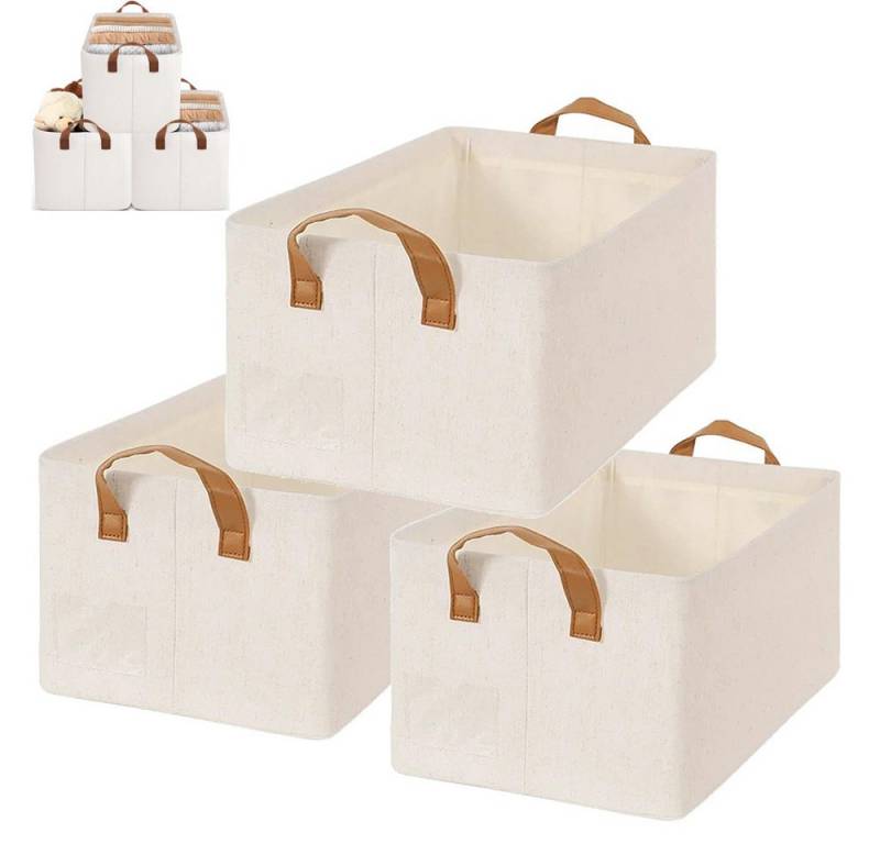 BlingBin Aufbewahrungsbox Aufbewahrungsbox Set 3 Stück Stoffkörbe mit Deckel (1er Set, 3 St., Box für Zuhause, Schlafzimmer, Wohnheim, 47 x 28 x 20 cm), Mit Ledergriffen für bequemes Tragen und stilvolles Design von BlingBin
