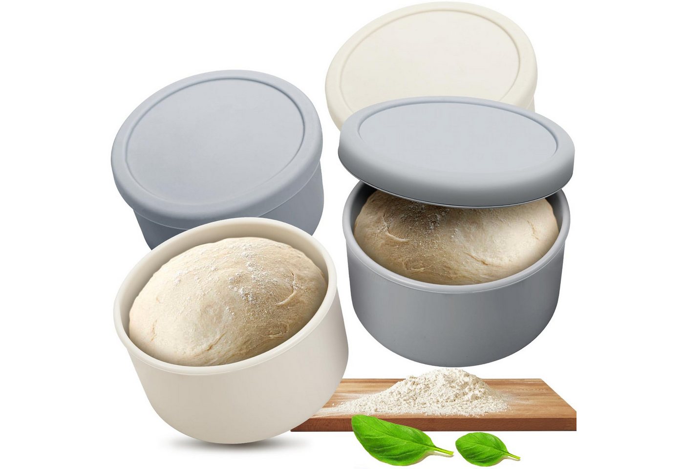 BlingBin Aufbewahrungsbox Pizzaballenbox mit Deckel, Pizzateigbehälter 700ml (1er Set, 4 St., 4x stapelbare Frischhaltedosen mit Deckel), für Pizzateig, Brot & Sauerteig, Pizzateig Box aus Kunststoff von BlingBin