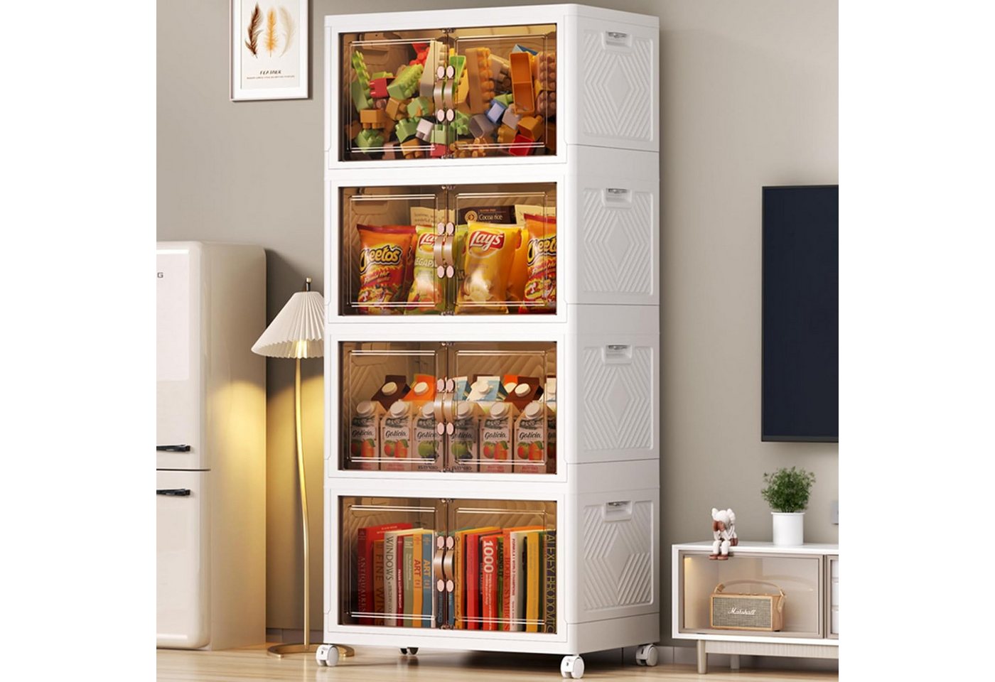 BlingBin Aufbewahrungsbox Stapelbox Stapelbare Aufbewahrungsbox mit Deckel,Schrank Organizer (Faltbare Aufbewahrungsbox mit Rollen und Magnettür, 1 St., 4-Schicht Stapelbare Kunststoffbox mit Doppeltür und Deckel), Kunststoff-Aufbewahrung für Kleidung, Spielzeug, Küche & Wohnzimmer BlingBin Aufbewahrungsbox Stapelbox Stapelbare Aufbewahrungsbox mit Deckel,Schrank Organizer (Faltbare Aufbewahrungsbox mit Rollen und Magnettür, 1 St., 4-Schicht Stapelbare Kunststoffbox mit Doppeltür und Deckel), Kunststoff-Aufbewahrung für Kleidung, Spielzeug, Küche & Wohnzimmer von BlingBin