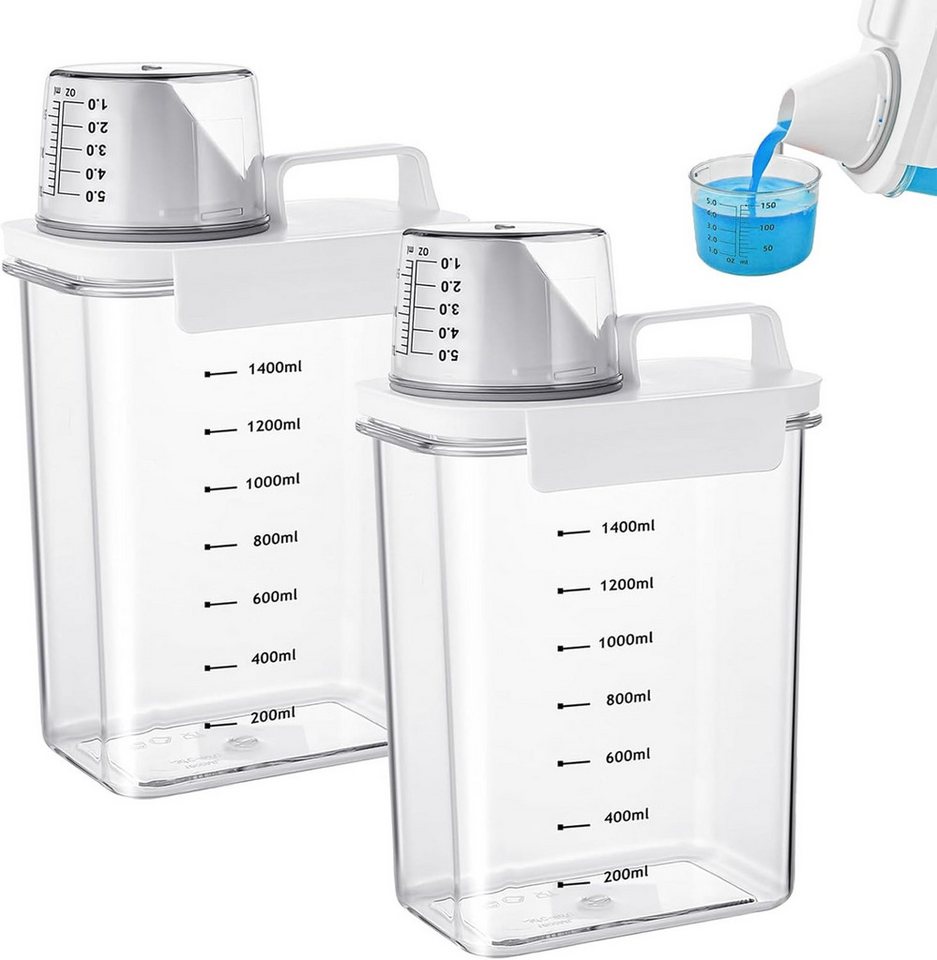BlingBin Aufbewahrungsbox Waschpulver Luftdichter Waschmittelspender Mit Messbecher (2er Set, 2 St., 1800ml), mehrzweck-waschpulver-spender für Waschmittel, Getreide (1800ml) von BlingBin