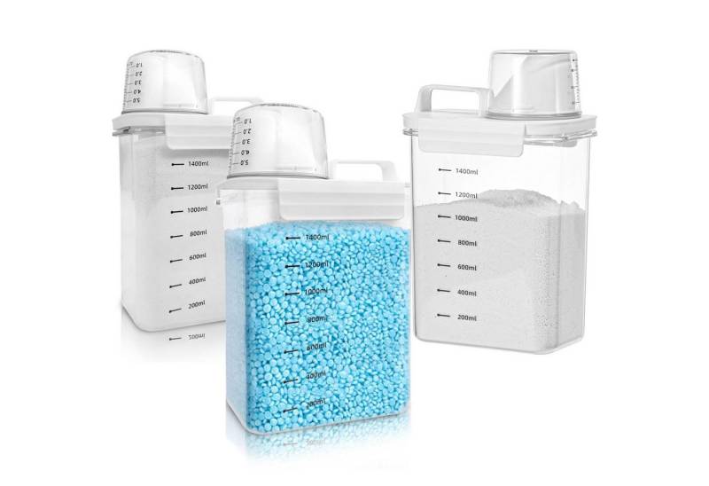BlingBin Aufbewahrungsbox Waschpulver Luftdichter Waschmittelspender Mit Messbecher (3er Set, 3 St., 1800ml), mehrzweck-waschpulver-spender für Waschmittel, Getreide (1800ml) von BlingBin
