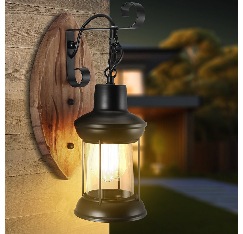 BlingBin Außen-Wandleuchte Vintage Holz Glas Wandleuchte E27 Retro Wandlampe, Ornamental und frei einstellbar, ohne Leuchtmittel, DIY, Verstellbarer Lichtwinkel für flexible Beleuchtung von BlingBin