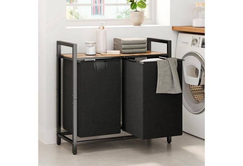 BlingBin Ausziehwäschekorb 2 x 48L Körbe mit 2 abnehmbaren Wäschesäcken und oberem Regal (1er Set, 1 St., 74×32×72 cm), Metallrahmen, Wäschekorb für Waschküche, Badezimmer von BlingBin