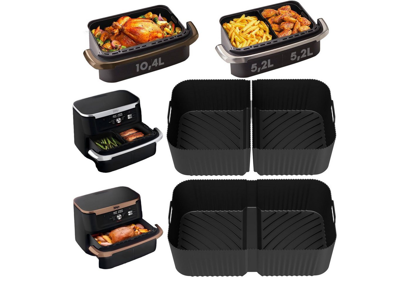 BlingBin Backform Heißluftfritteuse Zubehör für Ninja Foodi Flexdrawer 10,4 L AF500EU, (1er Set 1-tlg), 3 Pcs Silikonform Wiederverwendbar Airfryer Zubehör für Ninja AF500EU von BlingBin