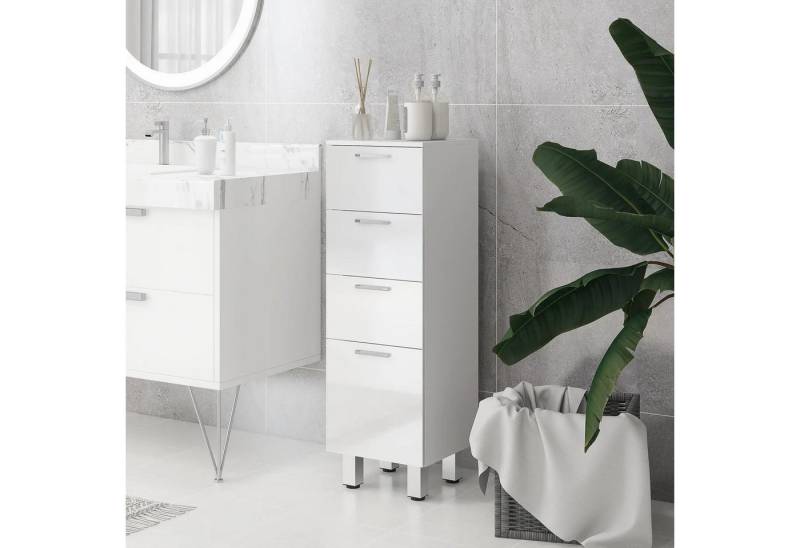BlingBin Badkommode Badezimmerschrank Nischenschrank schmal mit 4 Schubladen (1er Set, 1 St., 30cm x 30cm x 93cm), verstellbar Regal Toilettenschrank Badschrank für Badezimmer von BlingBin