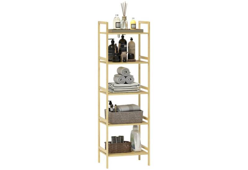 BlingBin Badregal 5-stöckiges Bambus-Badezimmerregal, Offen Standregal Pflanzenregal, Gesamtabmessungen: 43,5 x 31,5 x 142 cm, Belastbarkeit: 25 kg (gesamt), 5 kg (pro Regal) 1-tlg., Freistehendes Aufbewahrungsregal für Wohnzimmer, Badezimmer von BlingBin
