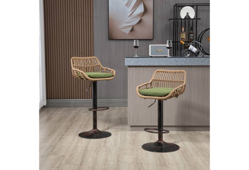 BlingBin Barhocker 2er Set Barstuhl Tresenhocker Bistrohocker mit Rattan Design (2pcs, 2 St., 2er Set), mit Sitzkissen und Fußstütze für Bar, Theke und Küche von BlingBin