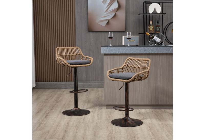 BlingBin Barhocker 2er Set Barstuhl Tresenhocker Bistrohocker mit Rattan Design (2pcs, 2 St., 2er Set), mit Sitzkissen und Fußstütze für Bar, Theke und Küche von BlingBin