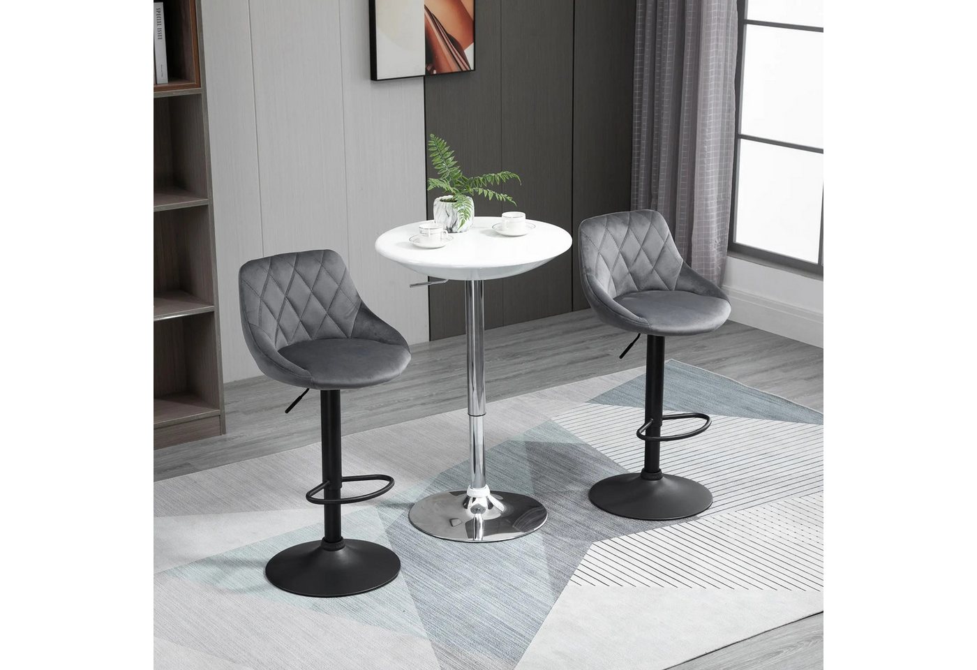 BlingBin Barhocker 2er Set Höhenverstellbar Drehbar Barstühle mit Samtoptik Tresenhocker (2 Stück, 2 St., 48cm x 46cm x 104cm), mit Rückenlehne und Fußstütze für Bar, Theke, Esszimmer von BlingBin