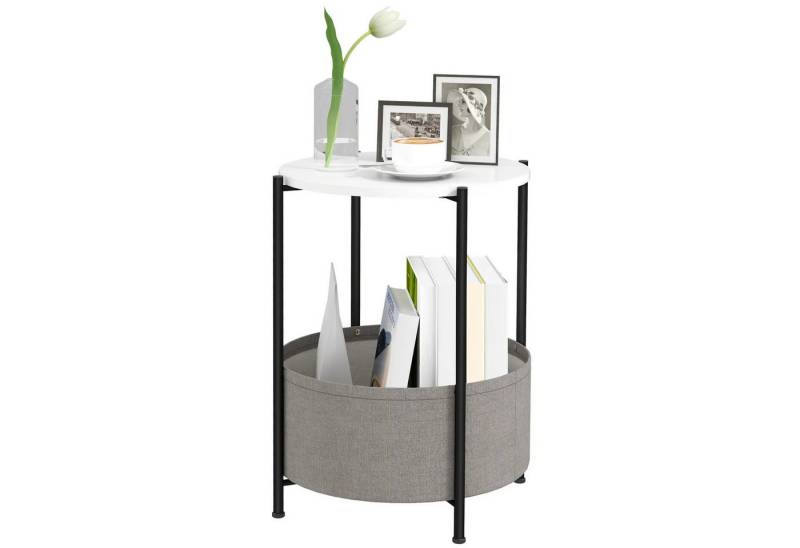 BlingBin Beistelltisch Runder Couchtisch Nachttisch mit einem Regal und Korb aus Stoff (1er Set, 1-St., 44cm x 44cm x 56cm), Sofatisch Kaffeetisch für Wohnzimmer Schlafzimmer von BlingBin