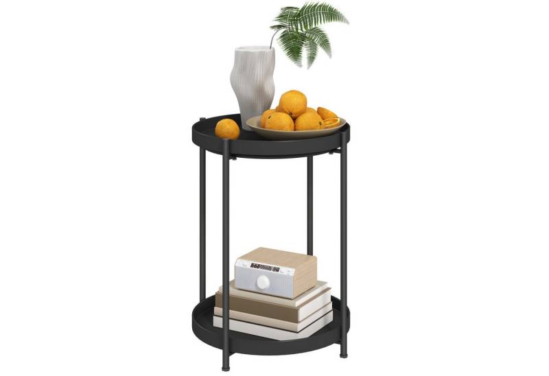 BlingBin Beistelltisch Runder Couchtisch mit 2 Ablagen, Wohnzimmertisch aus Stahl (Kaffeetisch, 1-St., 44 x 44 x 56 cm), Nachttisch Sofatisch Kaffeetisch für Wohnzimmer Schlafzimmer von BlingBin