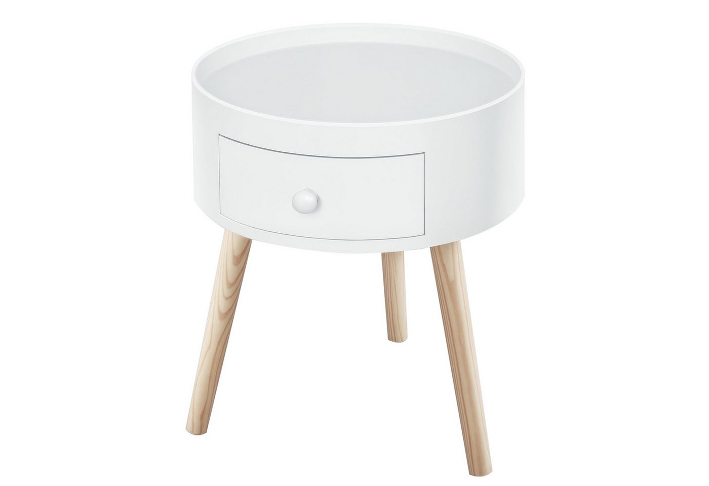 BlingBin Beistelltisch Wohnzimmer-Couchtisch mit Schubladen, runder Couchtisch mit Holzbeinen (1er Set, 1-St., 38 x 45H cm), Beistelltisch, Nachttisch, Sofatisch mit Schubladen und Beinen weiß von BlingBin