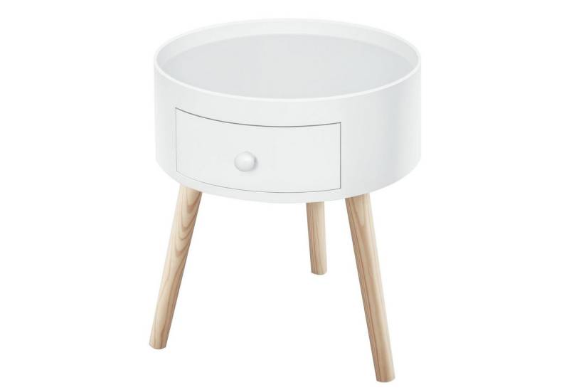 BlingBin Beistelltisch Wohnzimmer-Couchtisch mit Schubladen, runder Couchtisch mit Holzbeinen (1er Set, 1-St., 38 x 45H cm), Beistelltisch, Nachttisch, Sofatisch mit Schubladen und Beinen weiß von BlingBin