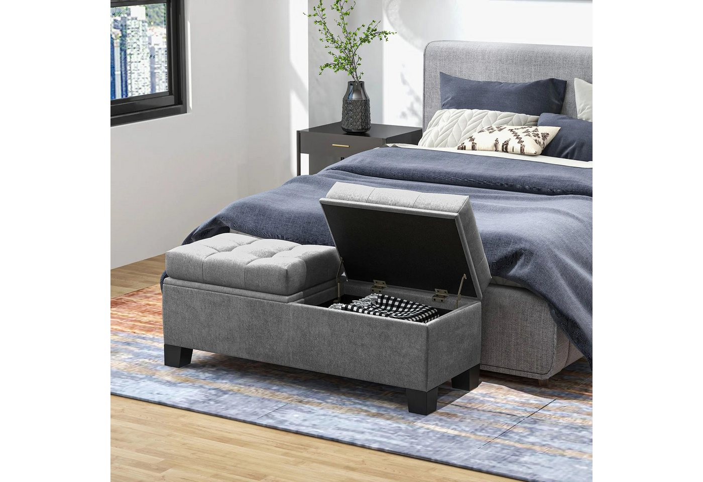 BlingBin Bettbank Polsterbank mit Stauraum und Deckel auch als Garderobenbank geeignet (1er Set, 1-St., 116B x 41T x 47H cm), Truhenbank, Aufbewahrungsbank für Wohnzimmer, Schlafzimmer von BlingBin