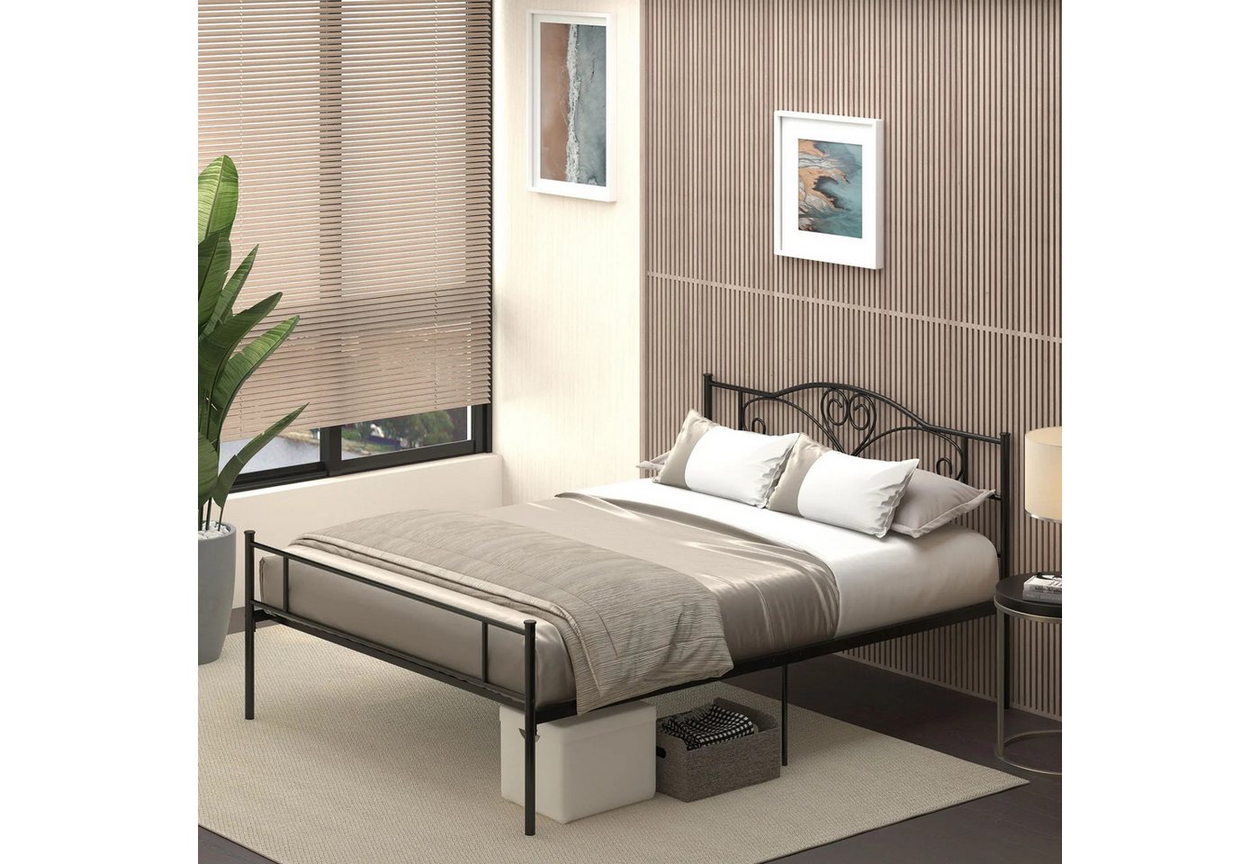 BlingBin Bettgestell Bett aus Metall 140 x 200 cm Stahl mit Lattenrost Bettrahmen (1er Set, 1-tlg., 211cm x 145cm x 108cm), 300 kg Belastbarkeit 31 cm hoch Doppelbett von BlingBin