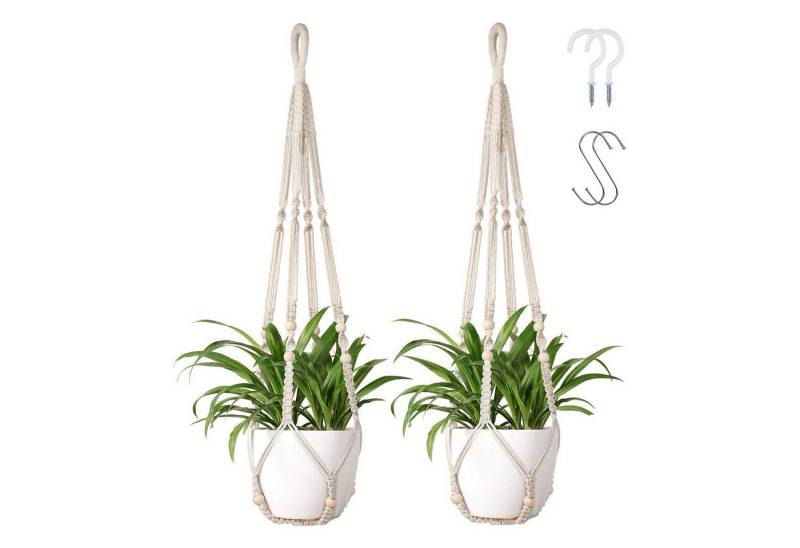 BlingBin Blumenampel 2 Stück Makramee Pflanzenaufhänge Blumenampel Boho Deko mit Haken (1er Set, 2 St., Dekorativer Makramee-Topfhänger für Heimdekoration), für Innen-und Außenbereich hängenden Pflanzgefäße von BlingBin