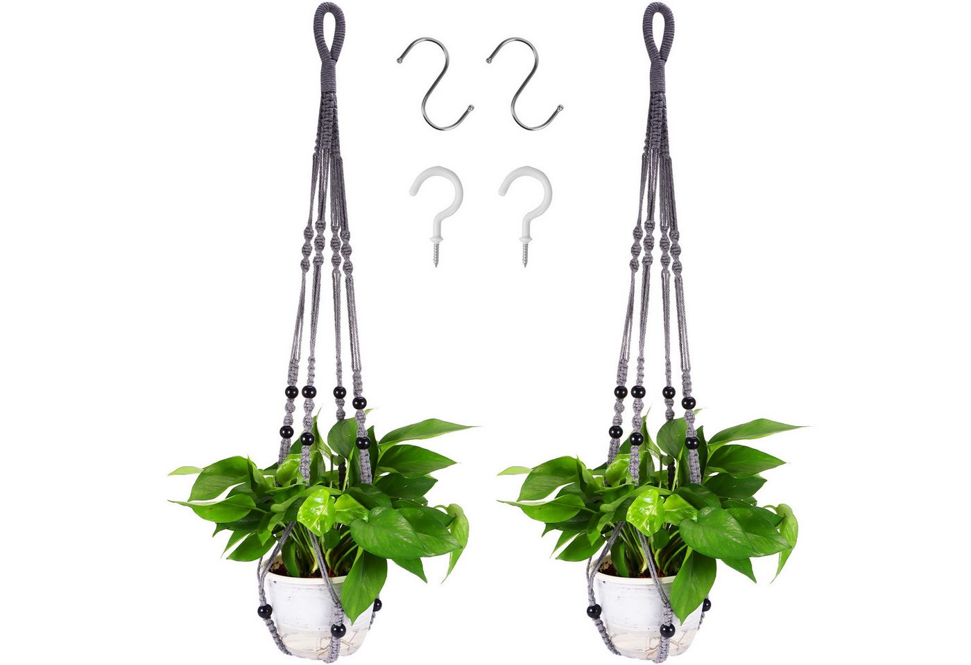BlingBin Blumenampel Makramee Blumenampel 2er Set Baumwollseil Balkon Deko Pflanzen 90 cm (2er-Set, 2 St., 90cm,280g), Vielseitig nutzbar für Wohnzimmer, Balkon, Terrasse, Garten von BlingBin