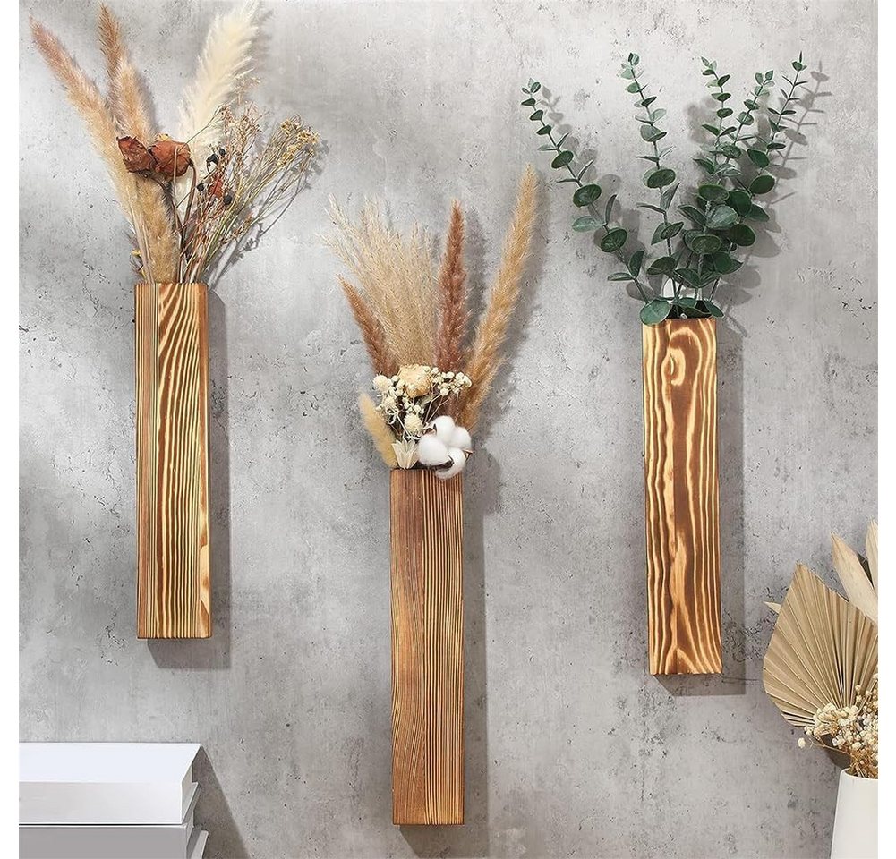 BlingBin Blumentopf Wand-Pflanzgefäße hängende Holz-Wandvase Dekoration (3er Set, 3 St., 3pcs), für Schlafzimmer und Wohnzimmer Wandmontage Blumentopf 2 Stück von BlingBin