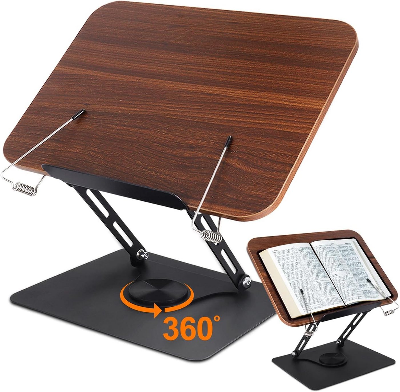 BlingBin Buchstütze Buchständer Holz Verstellbarer Buchhalter mit 360° drehbarer Basis (1 Set, 1 St., 30 x 24 x 39/4,4 cm), für Büro Küche Schule Lehrbuch Rezept Zeitschrift Tablet von BlingBin