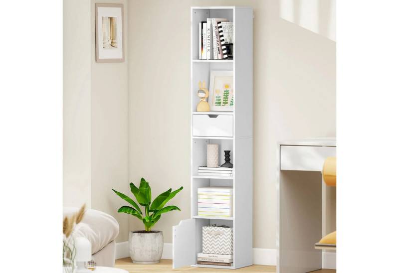 BlingBin Bücherregal Regal mit 6 Ebenen, Standregal mit Schublade,verstellbar Ablage, 1er Set 1-tlg., Dekoregal für Wohnzimmer, Homeoffice, Schlafzimmer von BlingBin