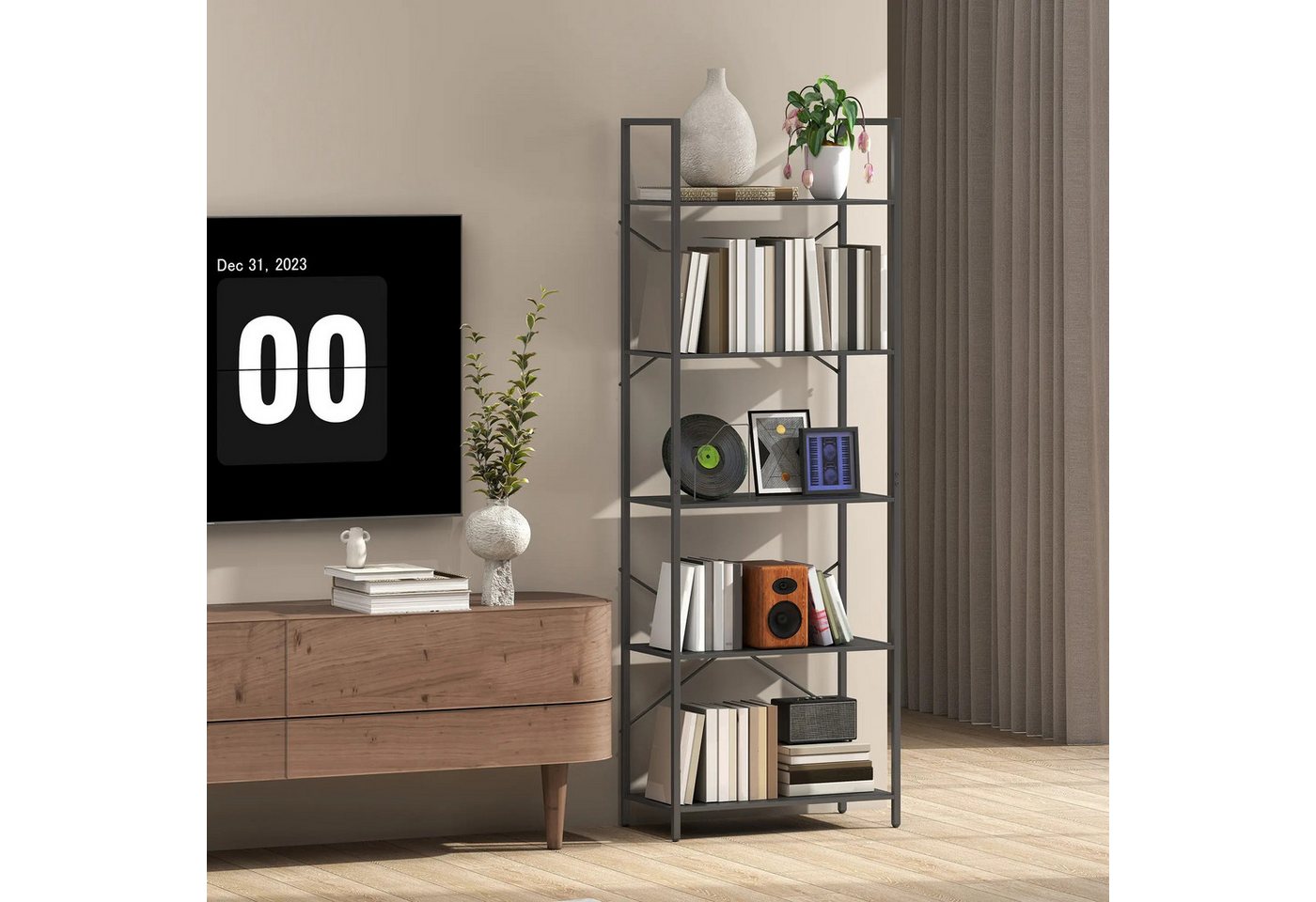 BlingBin Bücherregal Standregal mit 5 Ebenen, Industrielles Büroregal mit Metallrahmen, 1er Set 1-tlg., offenes Aufbewahrungsregal für Wohnzimmer, Büro, Arbeitszimmer BlingBin Bücherregal Standregal mit 5 Ebenen, Industrielles Büroregal mit Metallrahmen, 1er Set 1-tlg., offenes Aufbewahrungsregal für Wohnzimmer, Büro, Arbeitszimmer von BlingBin