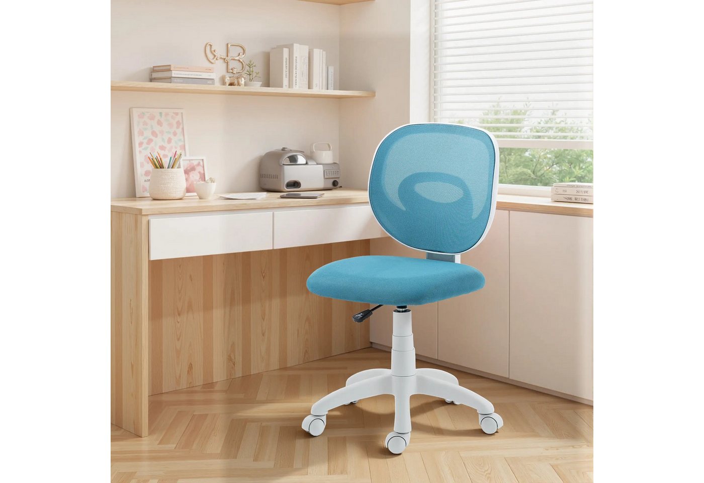 BlingBin Bürostuhl Ergonomischer Schreibtischstuhl mit C-förmiger Rückenstütze (1er Set, 1 St), Höhenverstellbar Armlos Drehstuhl, Gepolstert Computerstuhl von BlingBin