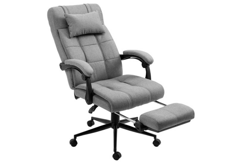 BlingBin Bürostuhl Schreibtischstuhl mit Neigungswinkel, Kopfkissen und Armlehne, Leinen (Gesamtmaße: 66B x 76T x 112-120H cm, Belastbarkeit: 120 kg, 1 St), Höhenverstellbarer Drehstuhl mit Fußstütze, Schaumstoff, PVC, Grau von BlingBin
