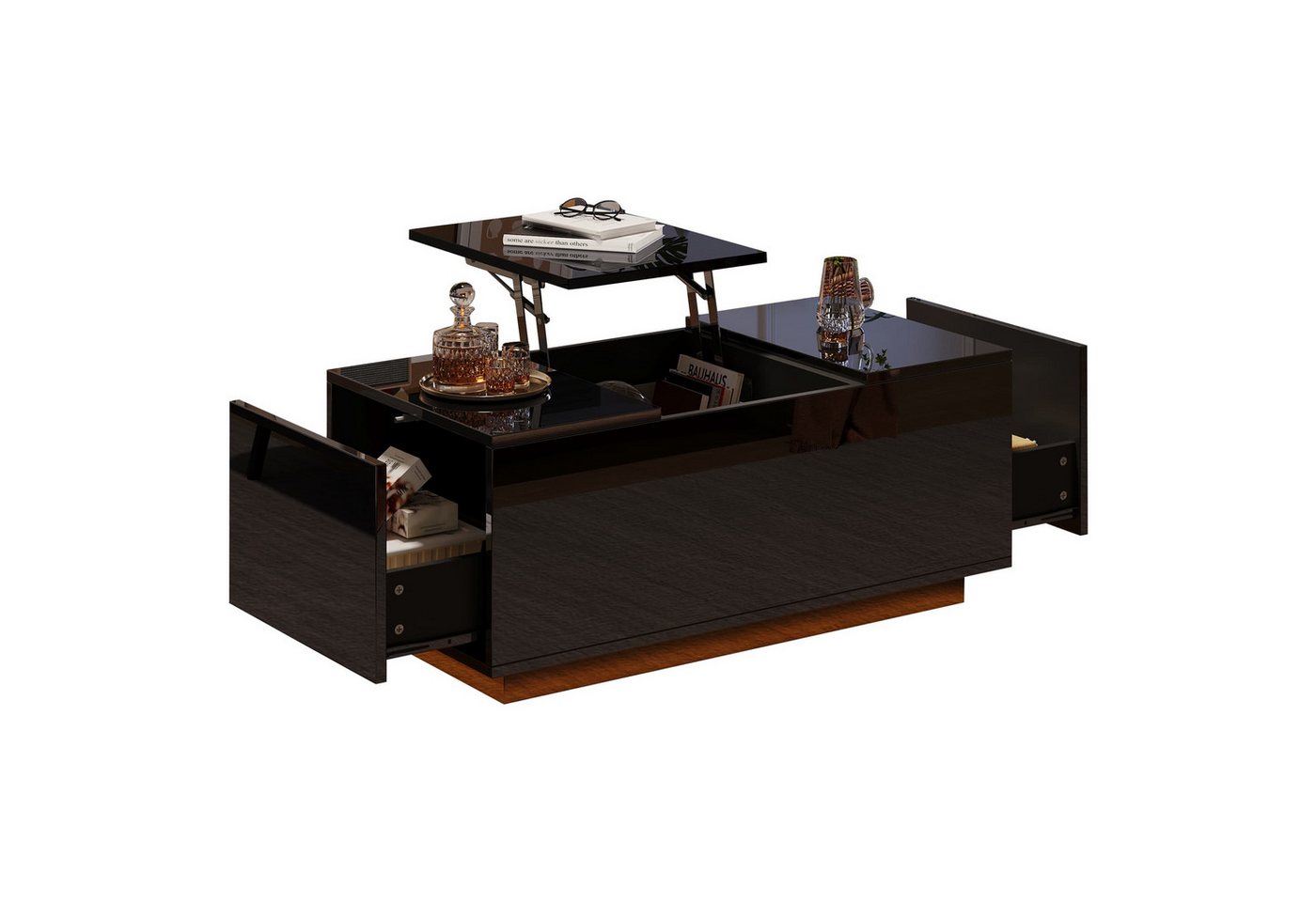 BlingBin Couchtisch 95*48*40cm LED Couchtisch mit Hebeplatte, höhenverstellbar ausziehbar (1 Set, 1-St., 95 x 48 x 40 cm), für Teeservice, Obstteller und andere Gegenstände. von BlingBin