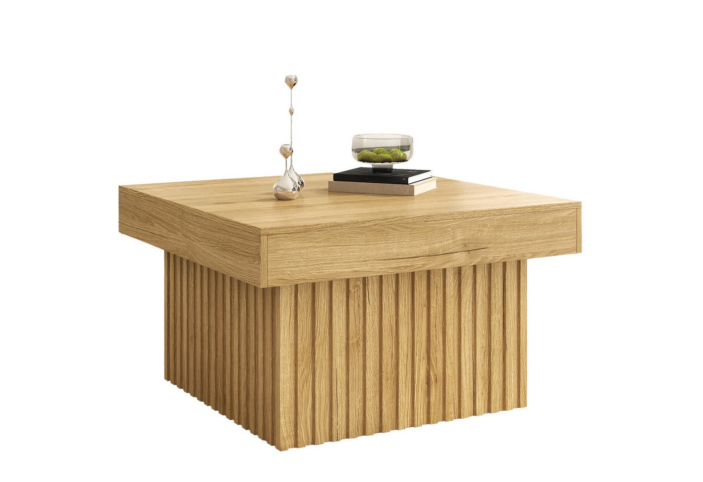 BlingBin Couchtisch Elegante Holz Kaffee-Tisch, Kaffeetisch Beistelltisch Sofatisch (Modernes Design, Robust und Vielseitig, PB Tischplatte und MDF Basis, 1-St., Gesamtabmessungen: 79*79*46cm, Produktladung: 70kg), Ideal für Wohnzimmer, Esszimmer und Büro, Holzfarbe von BlingBin