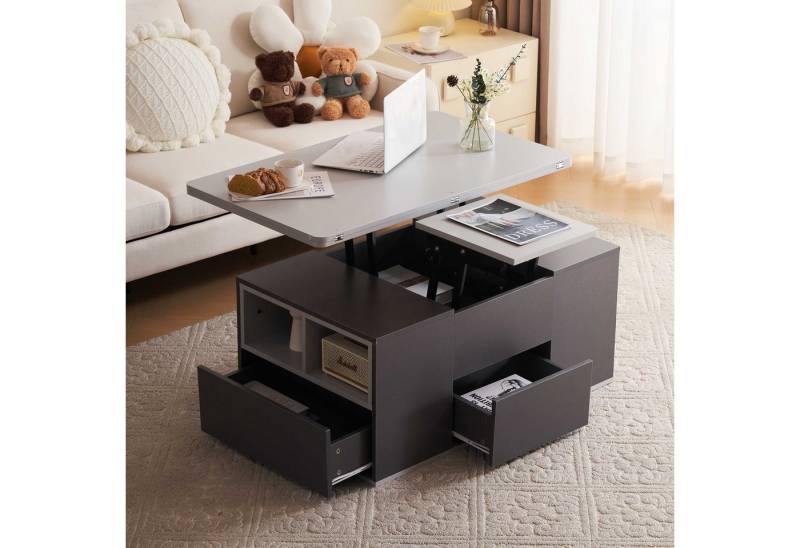 BlingBin Couchtisch Hebbarer Multifunktions,Tischplatte öffnet sich zu 2 Tischen (1 Set, 1-St., 100*51*47cm(L*W*H), moderne Wohnzimmermöbel, Büro Esstisch Beistelltisch von BlingBin